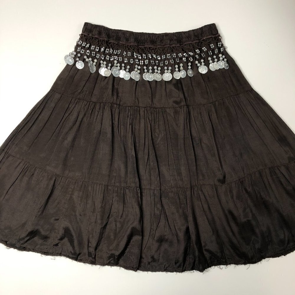 ROCK & ROSE Belly Dancing Chocolate Brown Gypsy Boho Hippie Swing Tiered Skirt - Picture 7 of 13